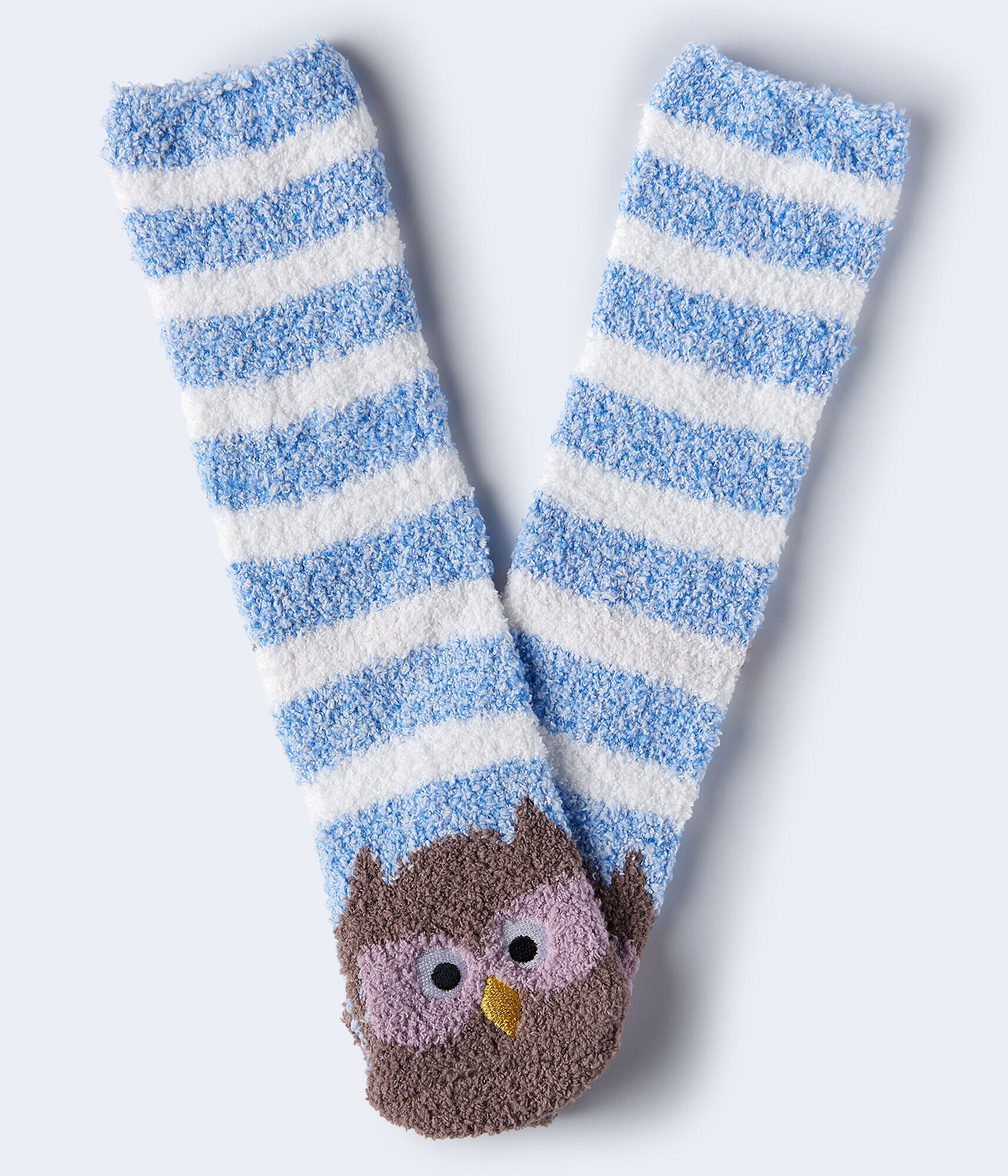 Owl Stripes Fuzzy Crew Socks