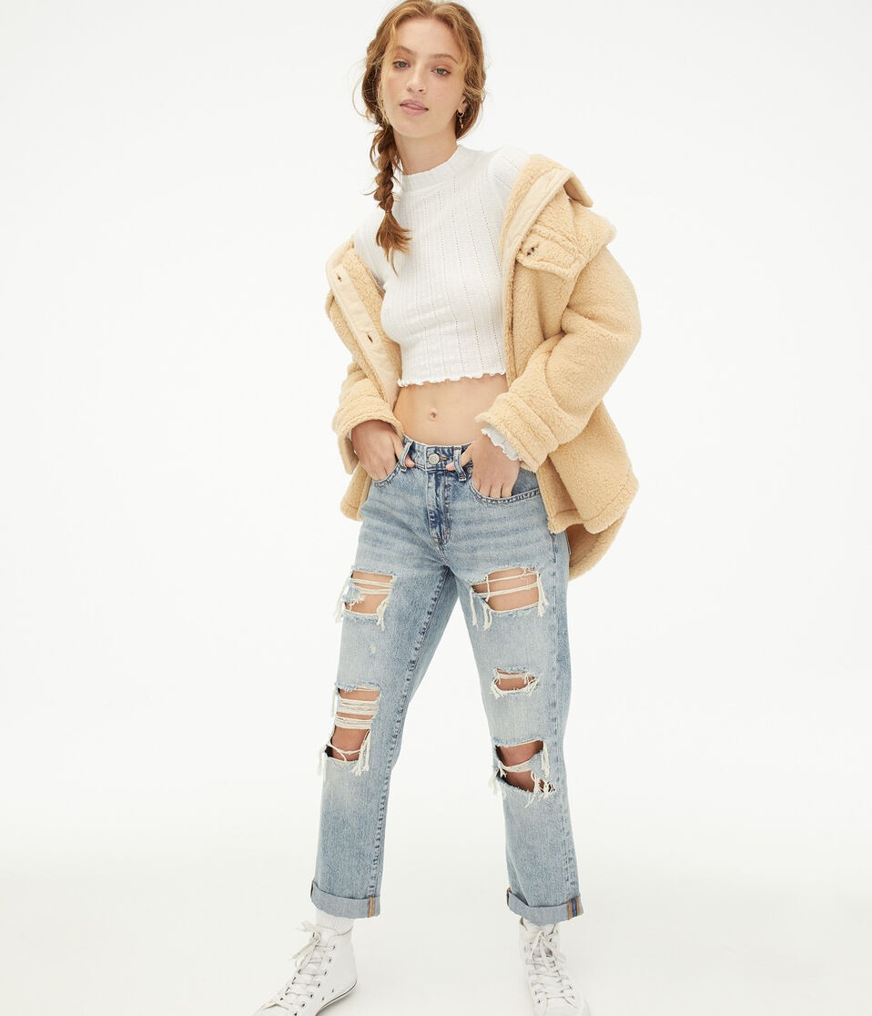 Long Sleeve Mock-Neck Cropped Shrunken Tee