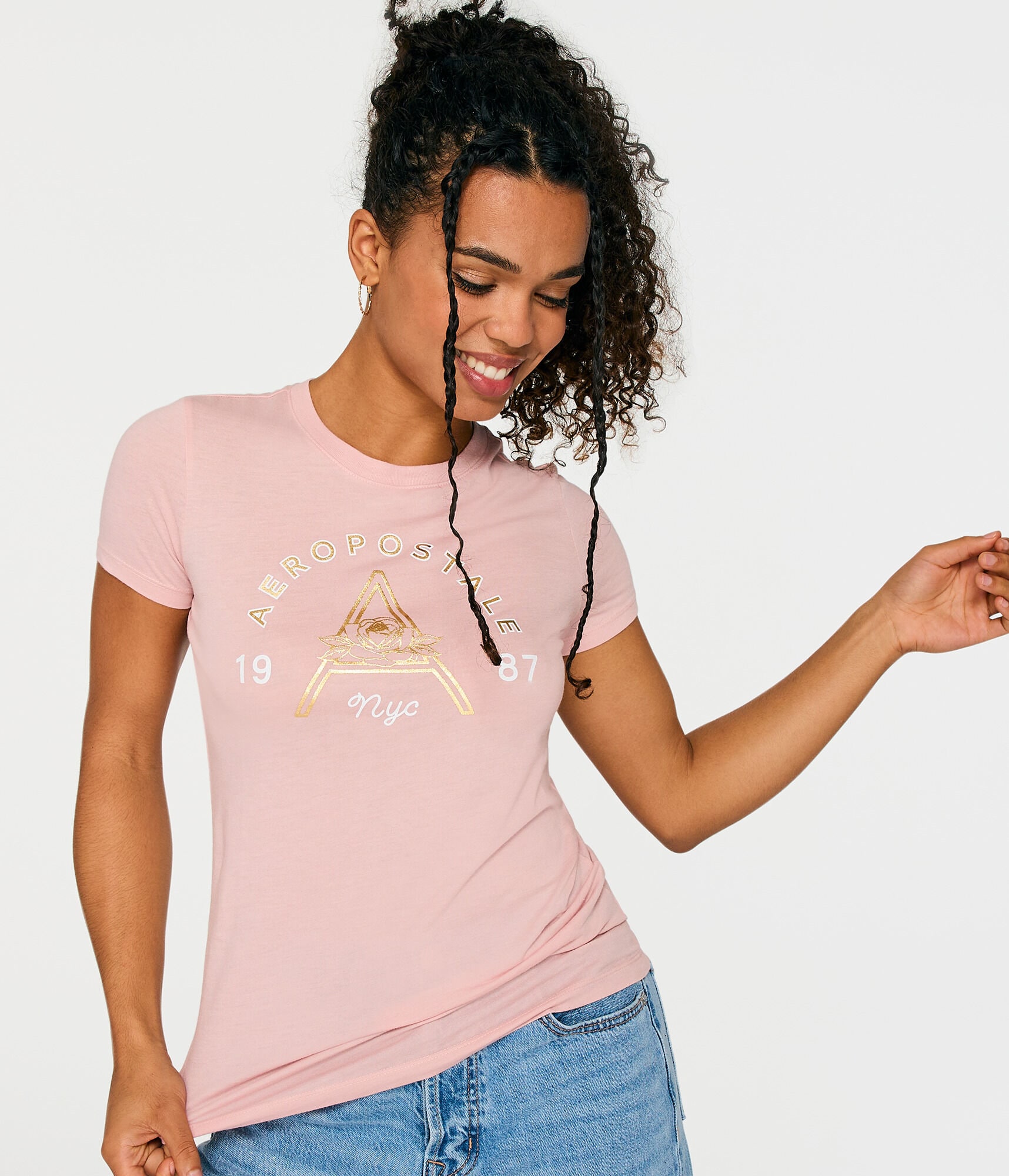 Aeropostale Floral Letter Foil Graphic Tee