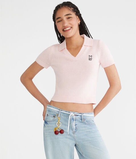 Bow 87 Cropped Graphic Sweater Polo Bow 87 Cropped Graphic Sweater Polo