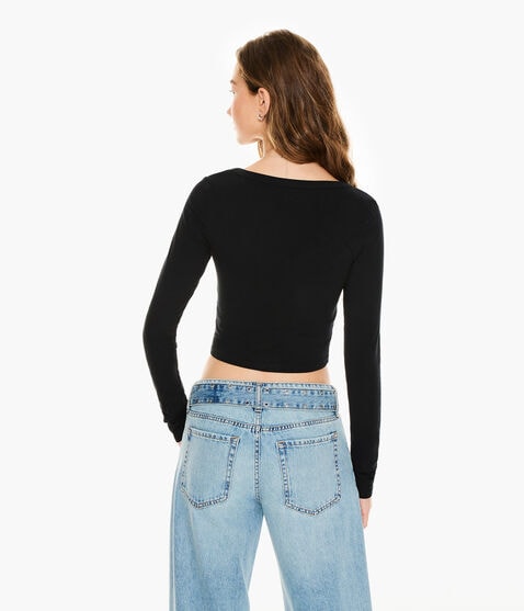 Long Sleeve Lace-Up Cropped Shrunken Tee Long Sleeve Lace-Up Cropped Shrunken Tee