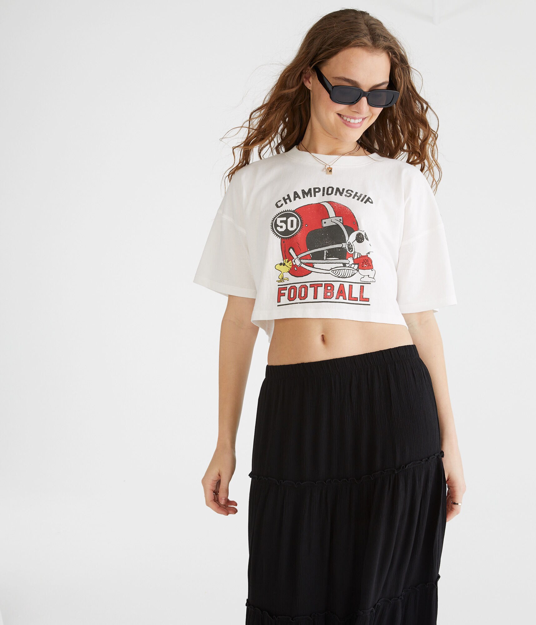 Snoopy Football Cropped Boyfriend Graphic Tee