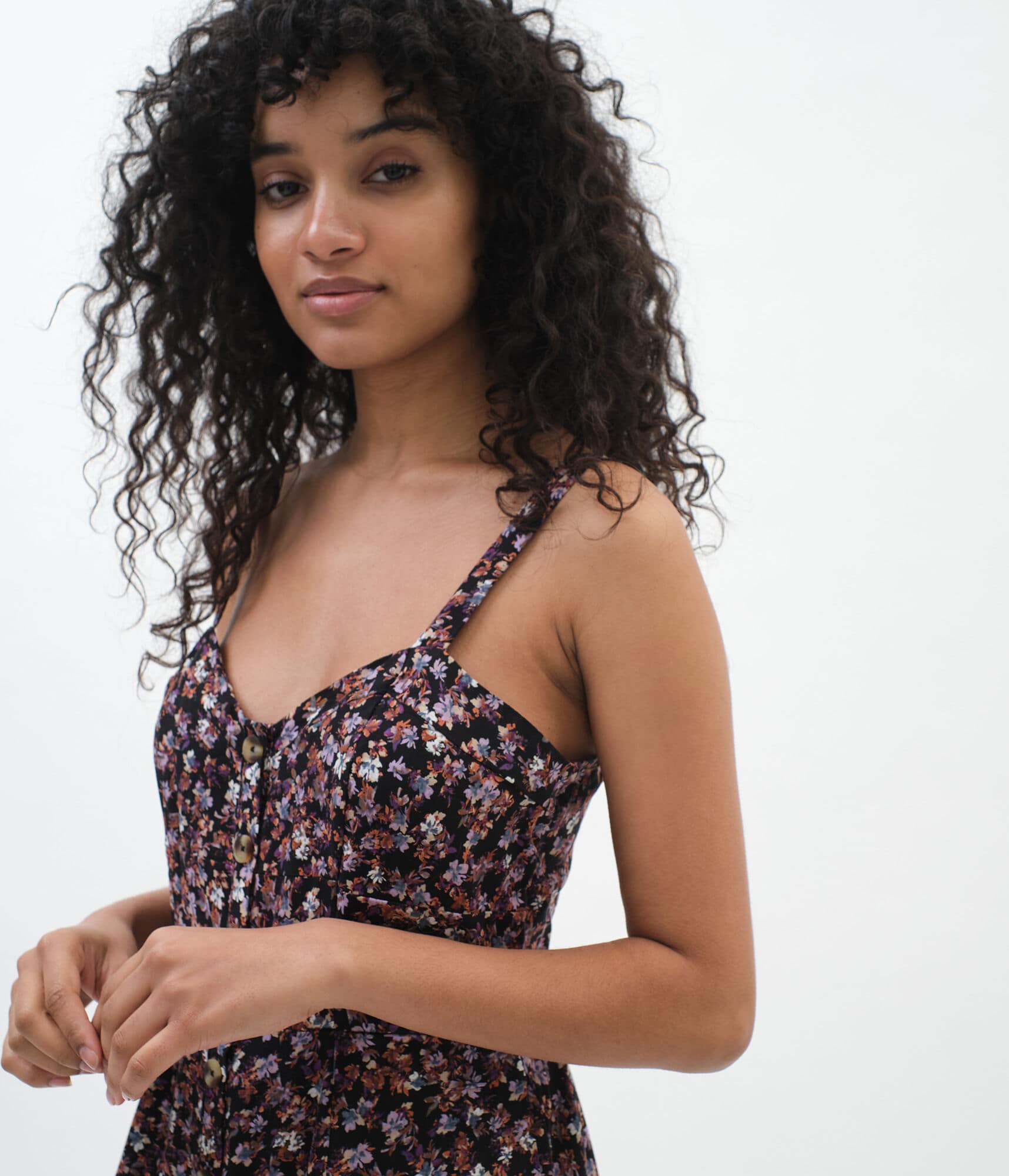 Floral Button-Front Sweetheart Mini Dress***