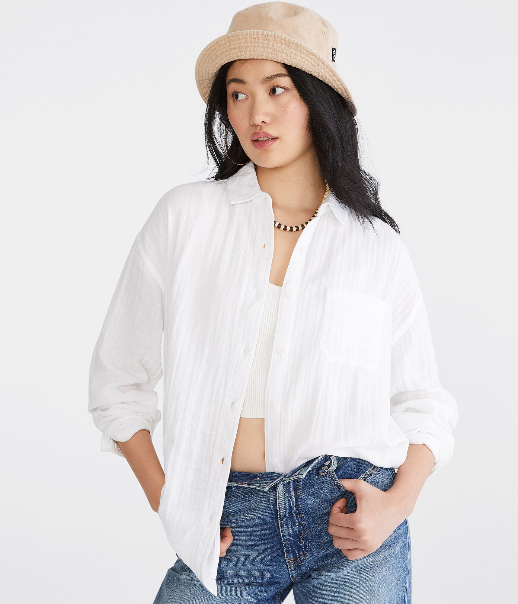 Long Sleeve Gauzy Oversized Shirt