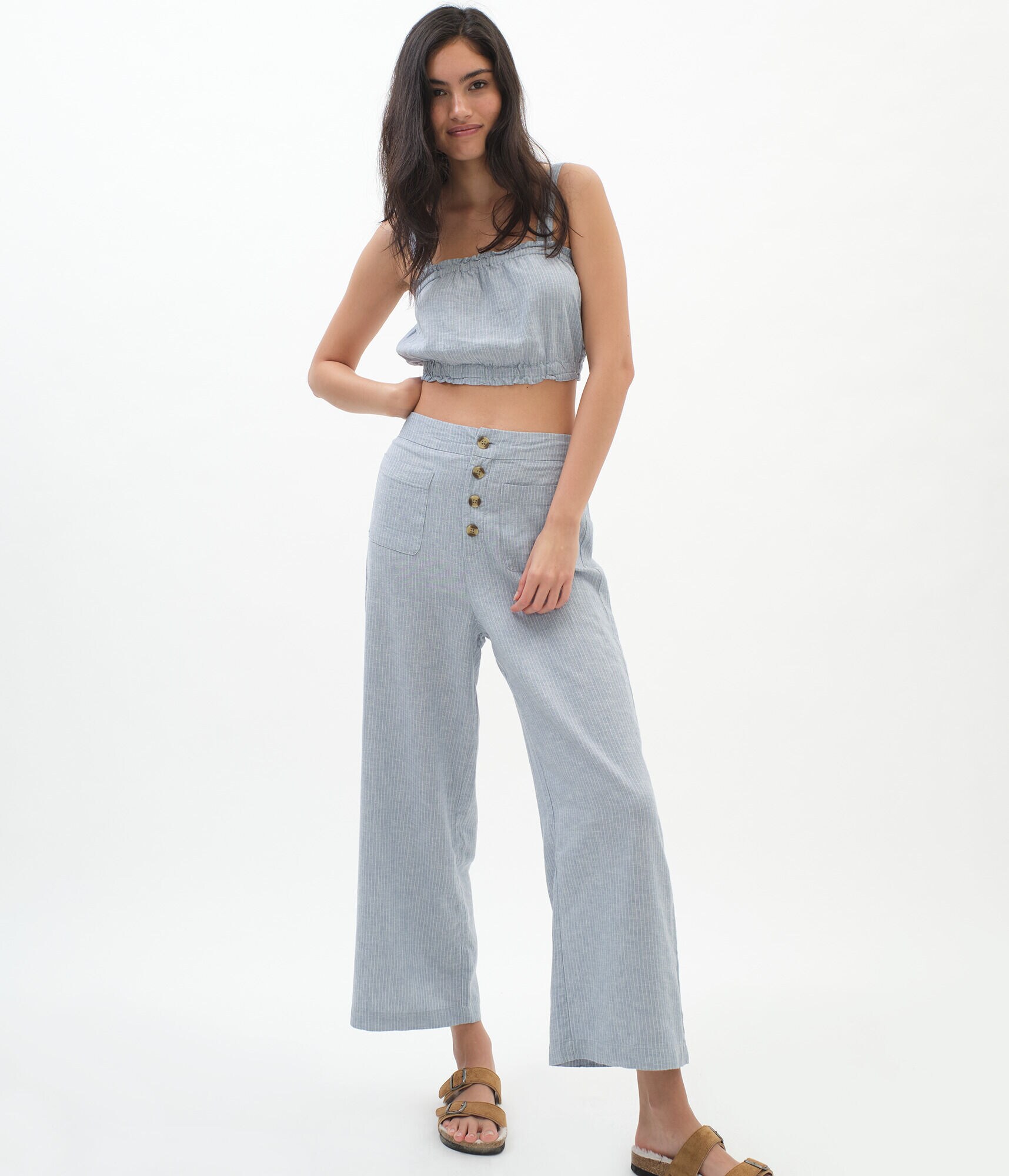 High-Rise Pinstripe Culottes***