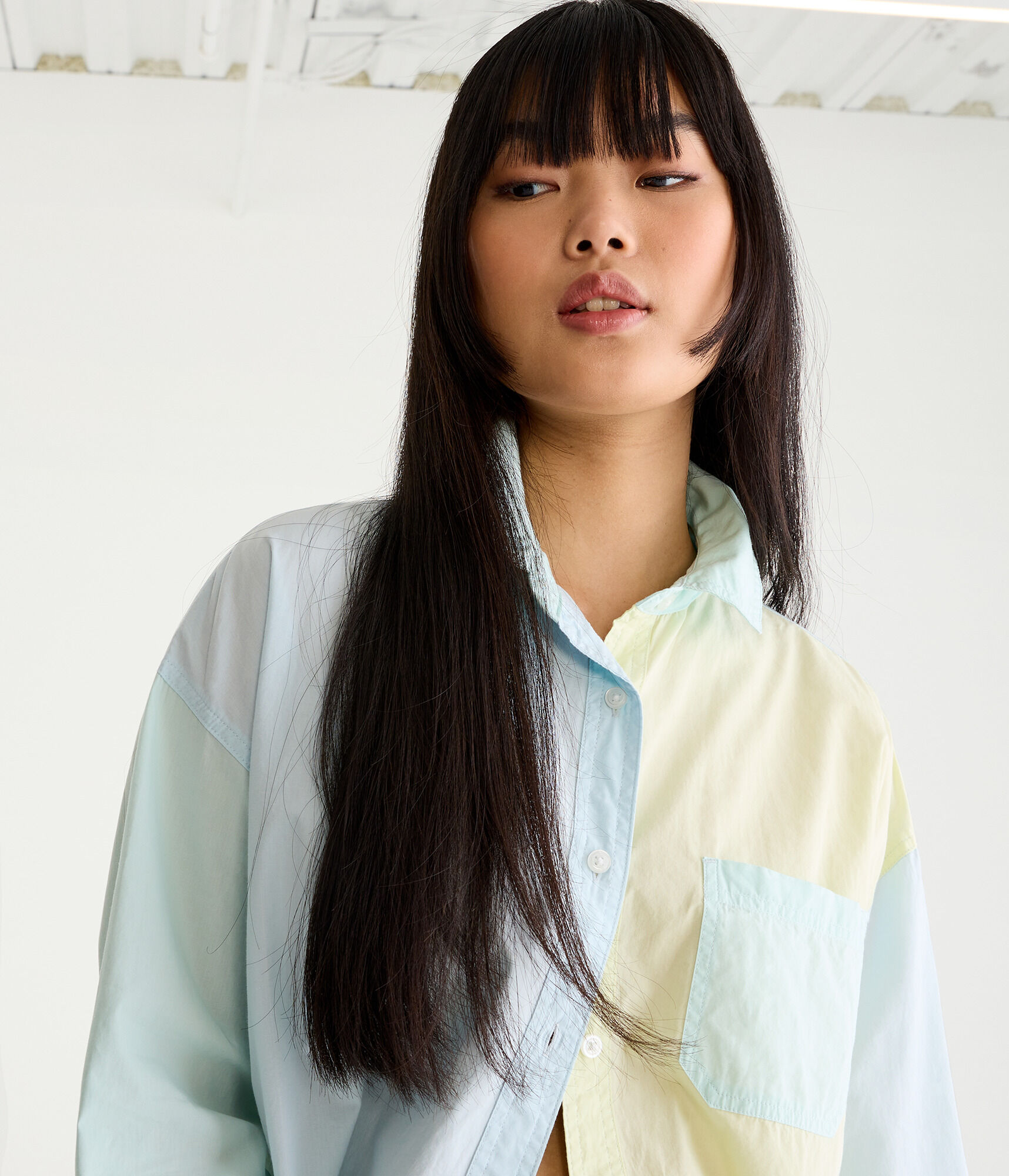 Long Sleeve Colorblocked Oversized Button-Down Shirt