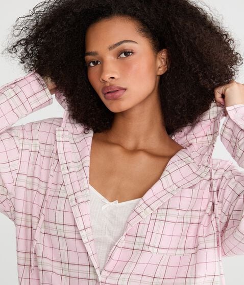 Long Sleeve Cinched Hem Plaid Flannel Shirt Long Sleeve Cinched Hem Plaid Flannel Shirt
