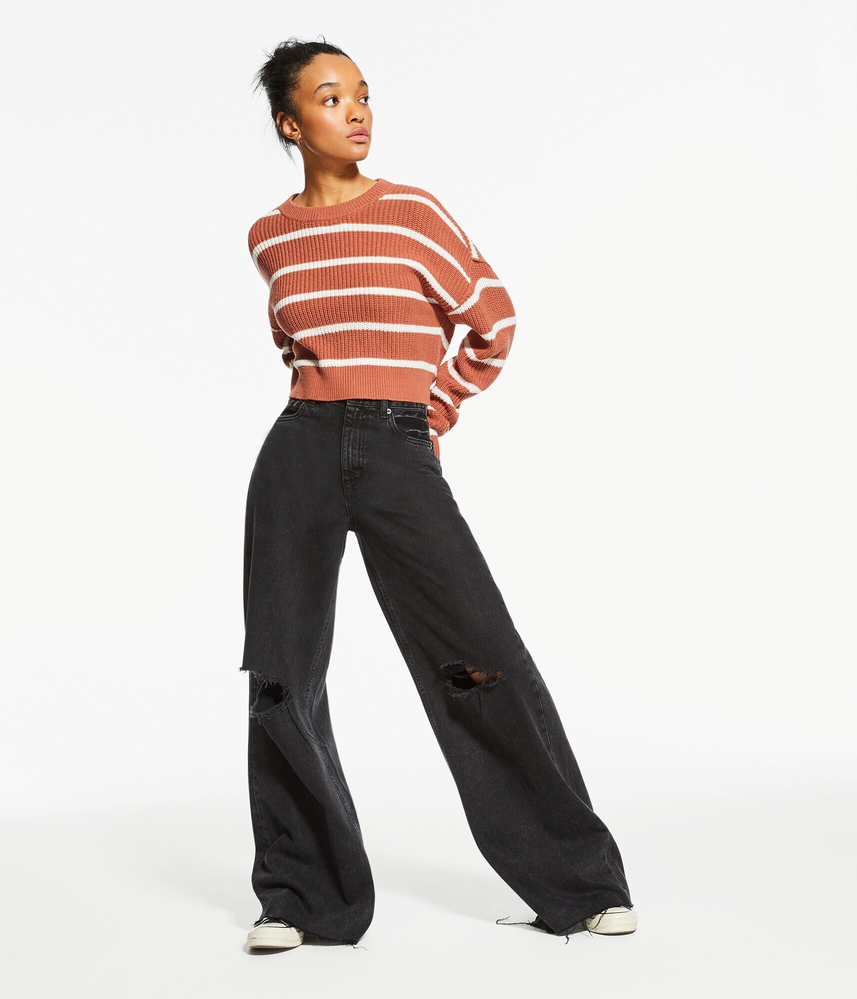 Striped Cropped Crew Sweater