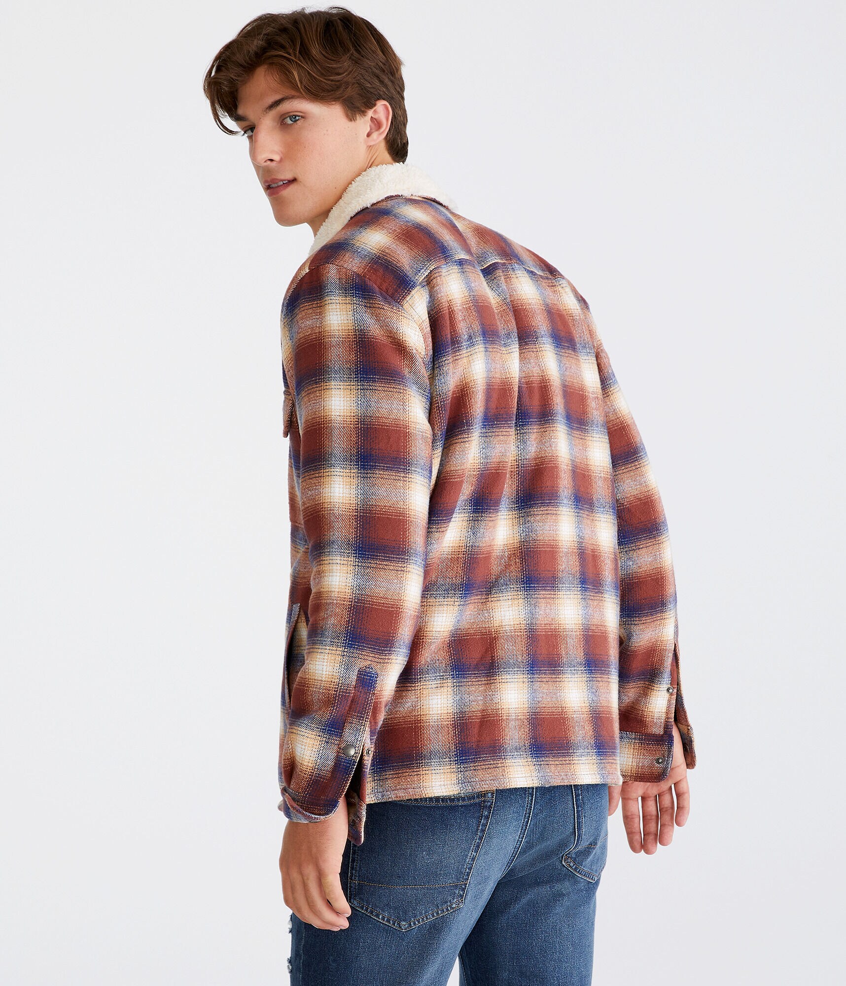 Plaid Sherpa-Lined Full-Zip Flannel Shacket