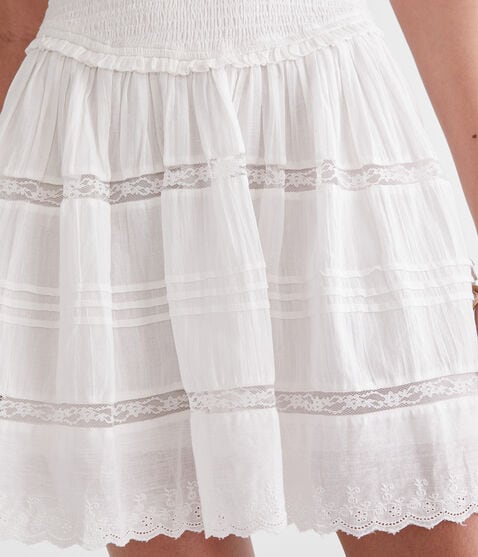 Solid Strapless Smocked Lace Drop-Waist Mini Dress Solid Strapless Smocked Lace Drop-Waist Mini Dress