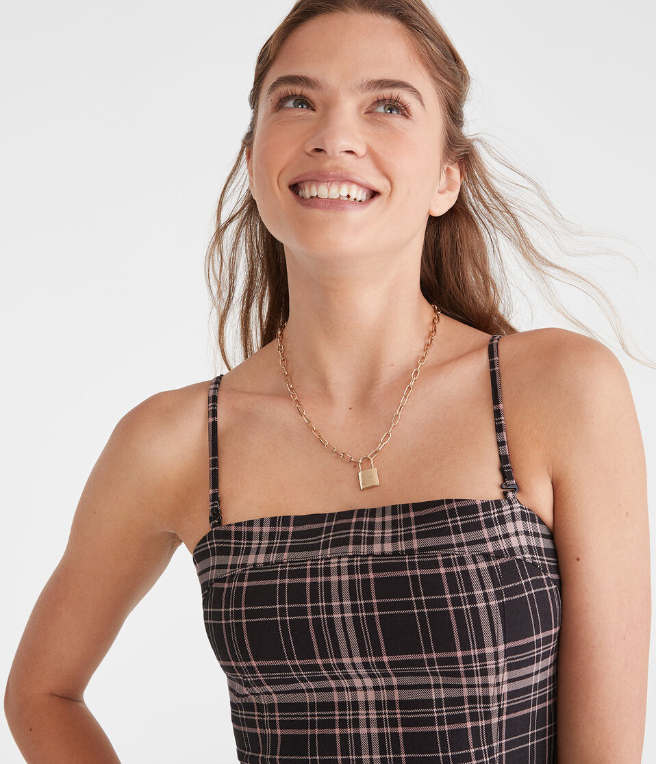 Plaid Strapless Drop-Waist Mini Dress Plaid Strapless Drop-Waist Mini Dress