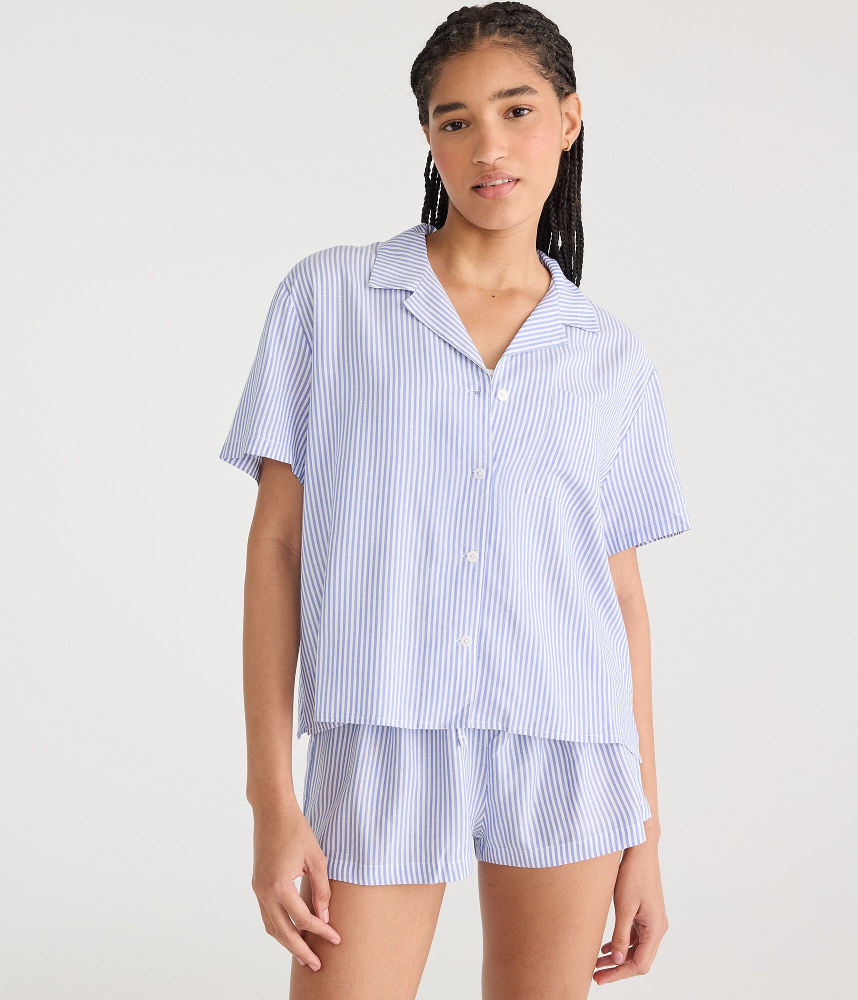 Short Sleeve Vertical Stripe Sleep Shirt