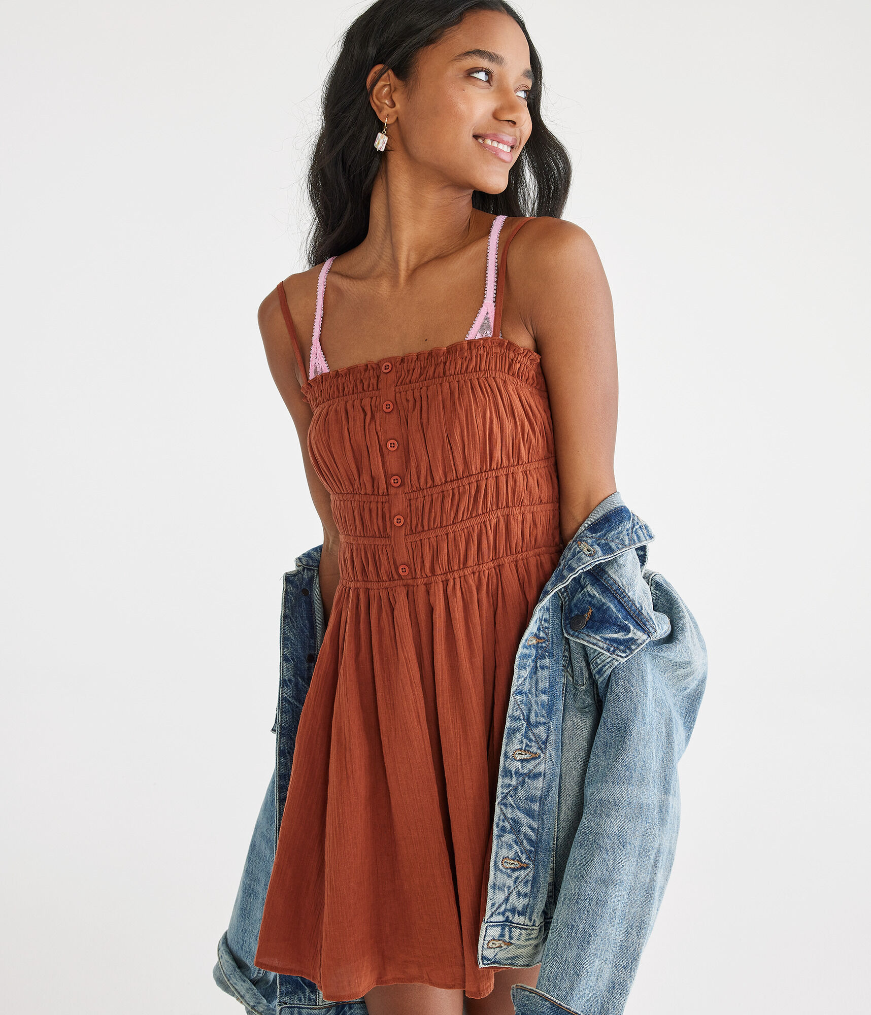 Solid Square-Neck Buttoned Fit &amp; Flare Dress