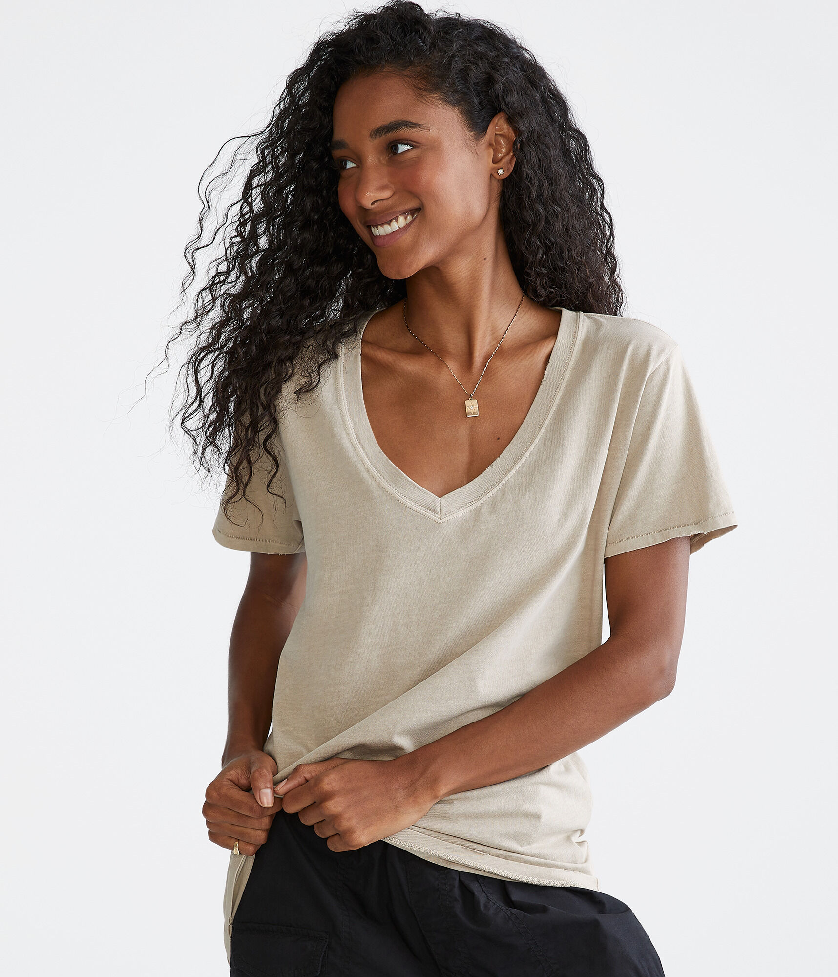 Washed Loose Fit V-Neck Tee