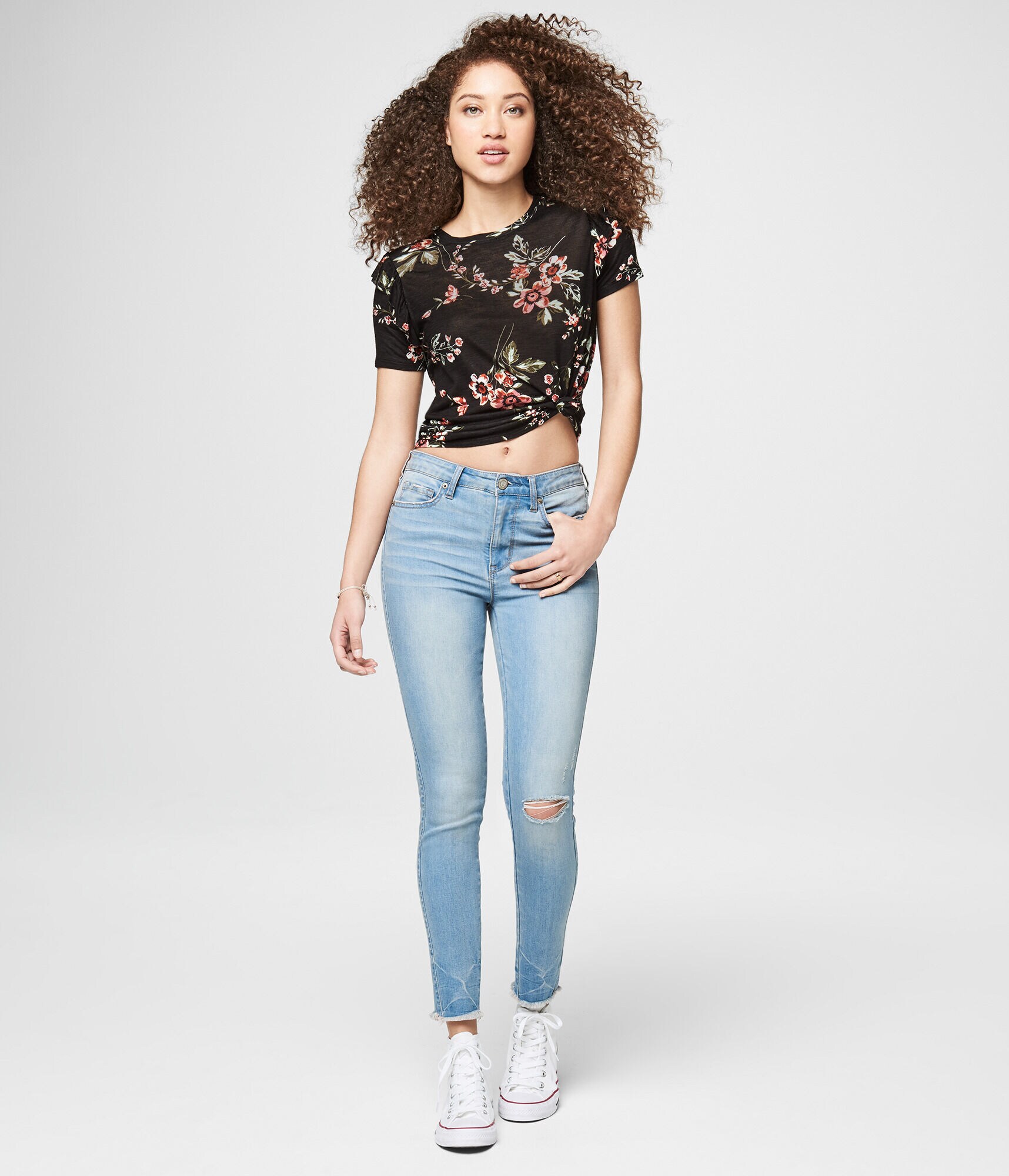 Seriously Stretchy Light Wash Blasted Knee High-Waisted Ankle Jegging