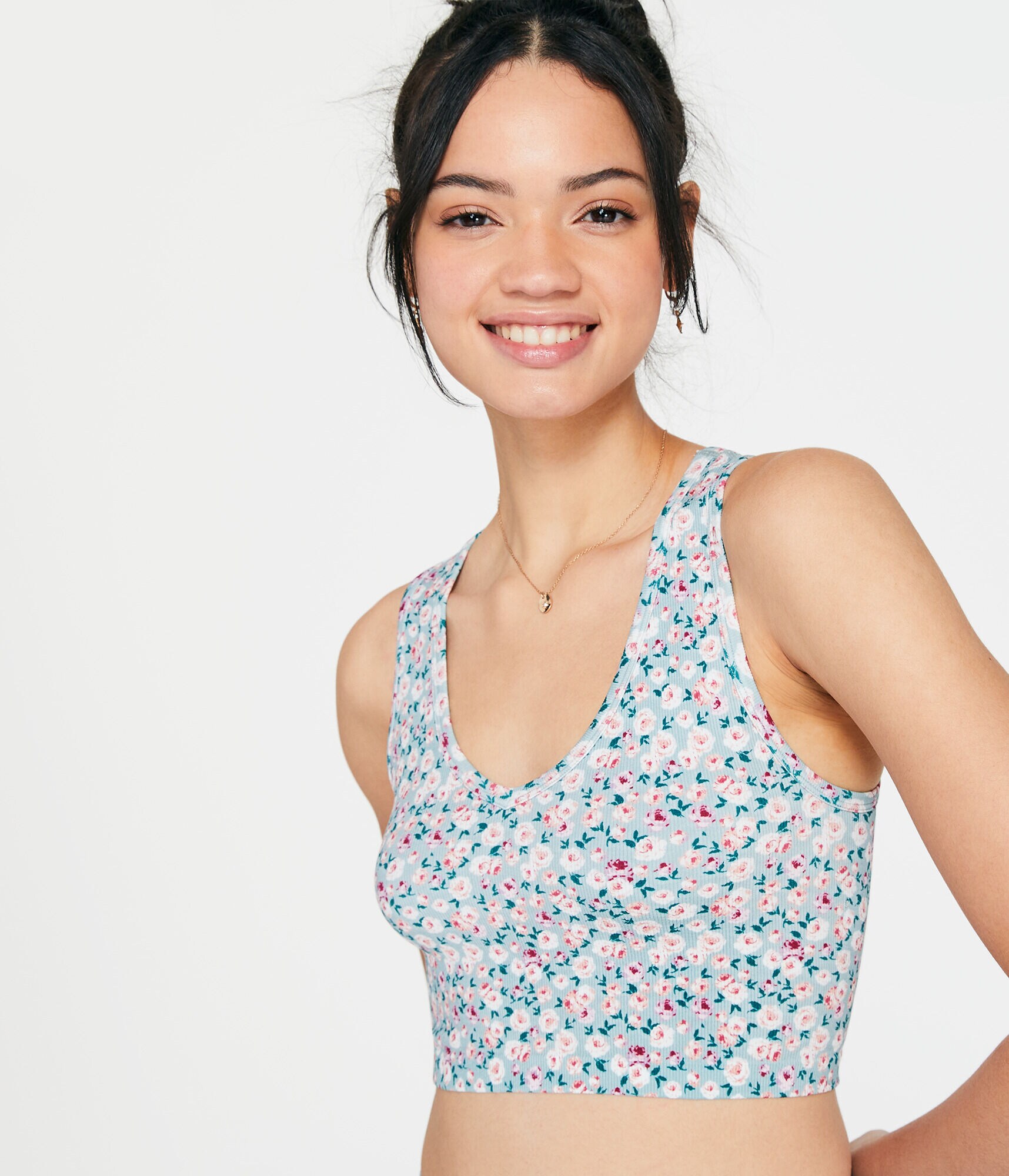 Floral Seamless V-Neck Cropped Tank