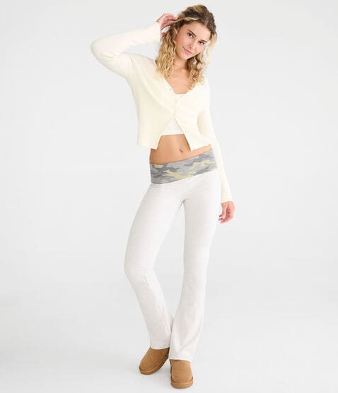 Cloud Soft Camo Mid-Rise Fold-Over Bootcut Pants Cloud Soft Camo Mid-Rise Fold-Over Bootcut Pants