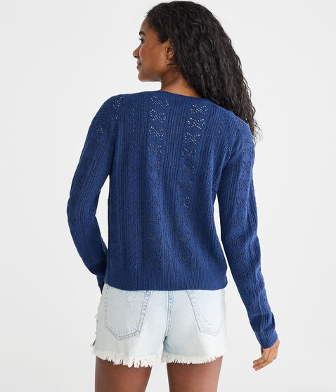 Pointelle Bow Crew Cardigan Pointelle Bow Crew Cardigan