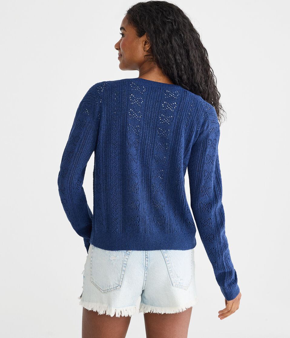 Pointelle Bow Crew Cardigan