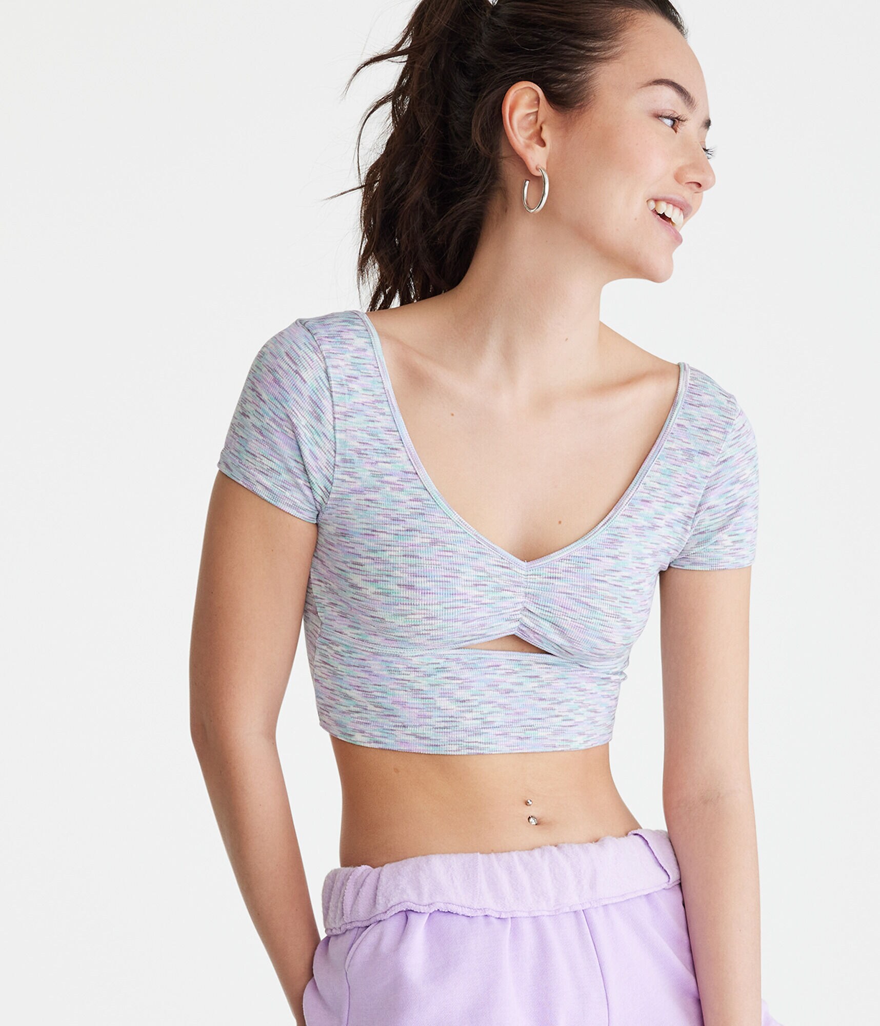 Seriously Soft Seamless Space-Dye Cutout Cropped Baby Tee