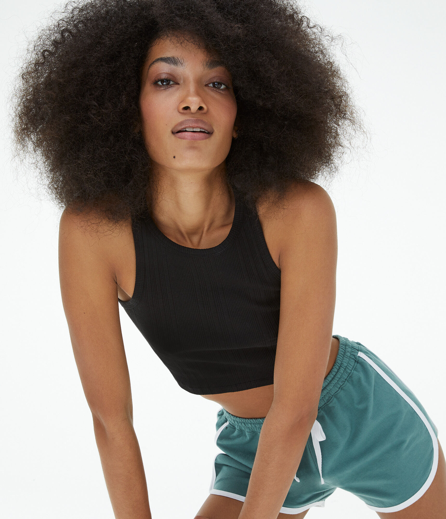 Ribbed High-Neck Cropped Tank