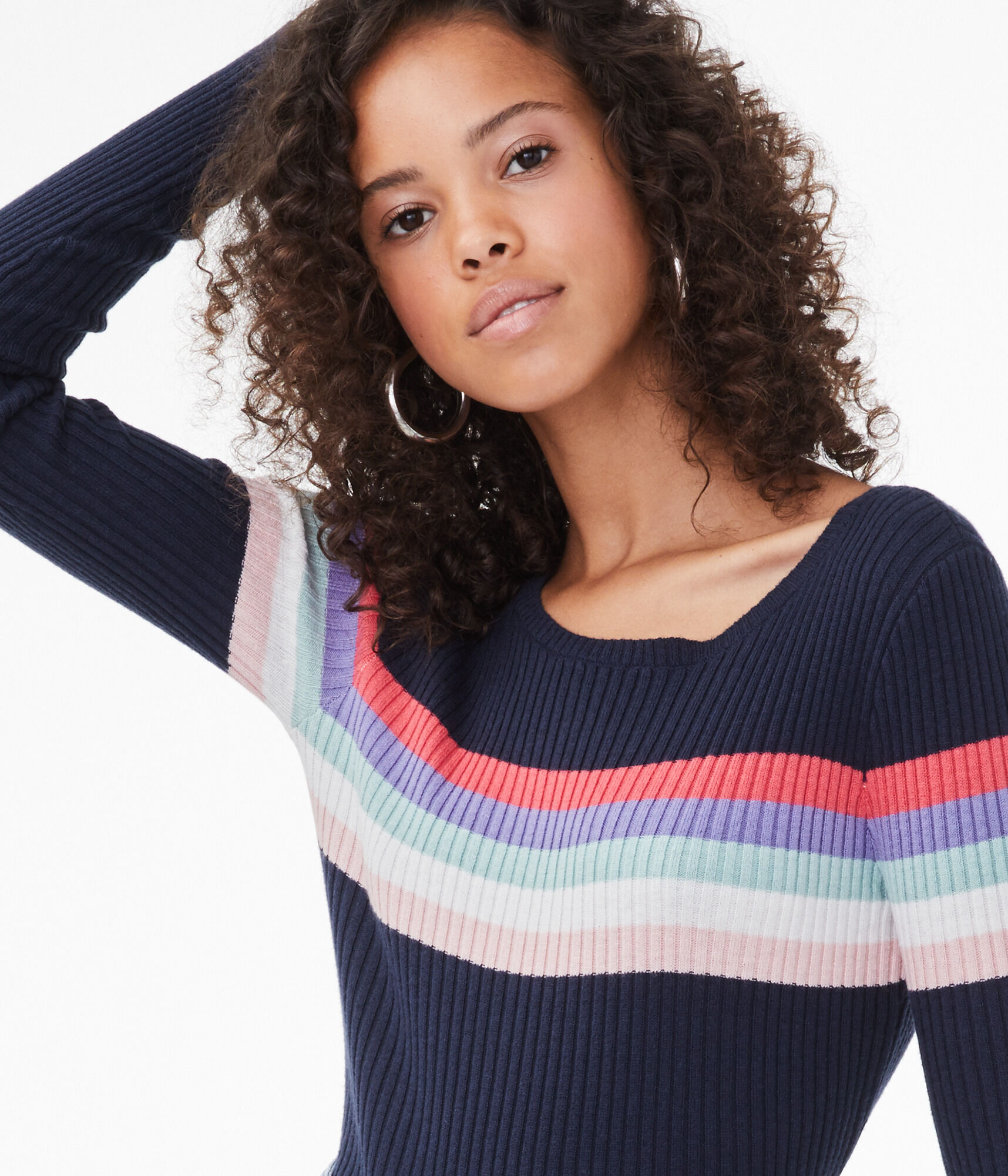 Long Sleeve Chest Stripe Bodycon Top