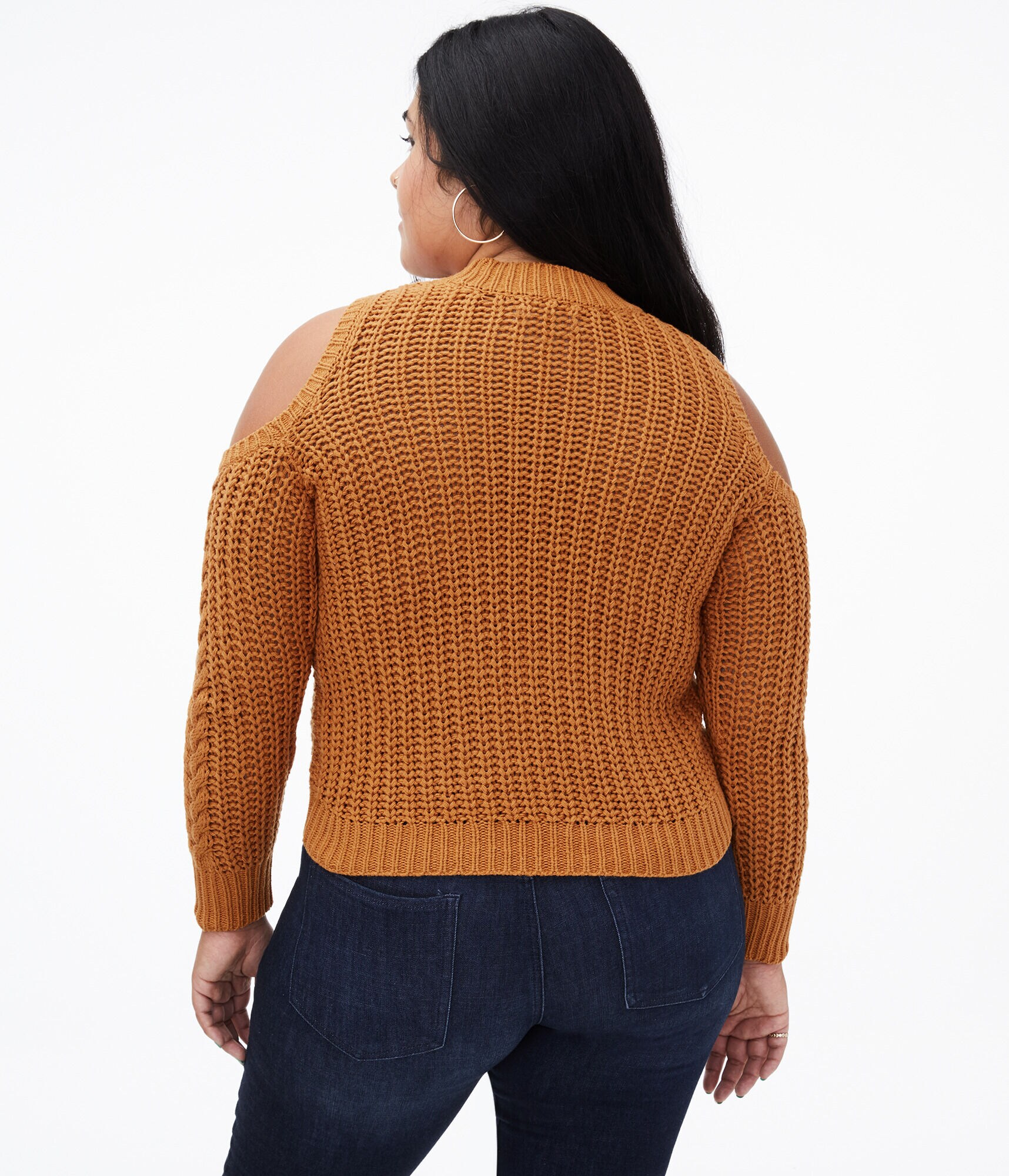Cable-Knit Cold-Shoulder Sweater