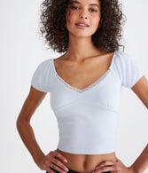 Ruched Lace-Trim Crop Top