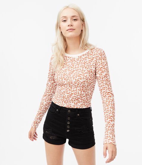 Long Sleeve Floral Thermal Shrunken Tee*** Long Sleeve Floral Thermal Shrunken Tee***