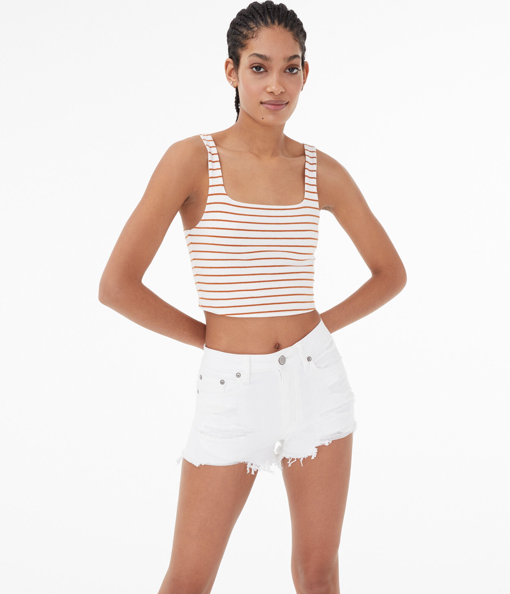Striped Square-Neck Cropped Tank***