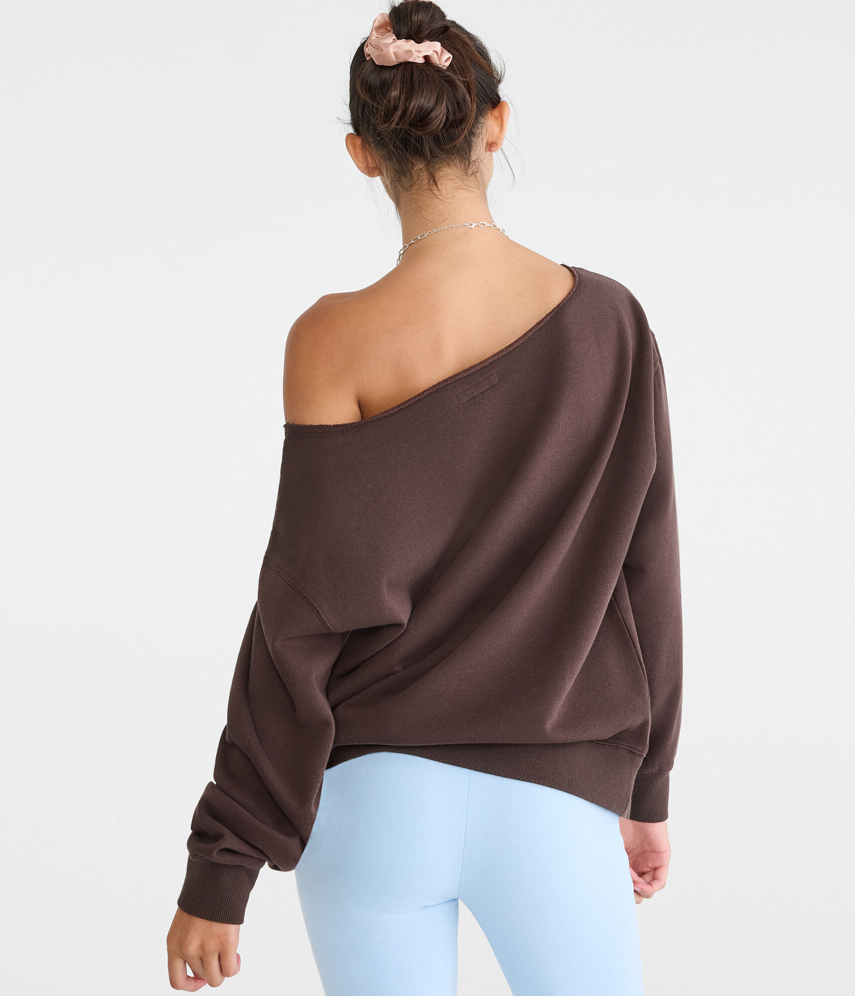 Cloud Soft Rhinestone Teddy Off-The-Shoulder Sweatshirt