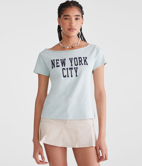 Seriously Soft New York City Off-The-Shoulder Vintage Fit Graphic Tee Seriously Soft New York City Off-The-Shoulder Vintage Fit Graphic Tee