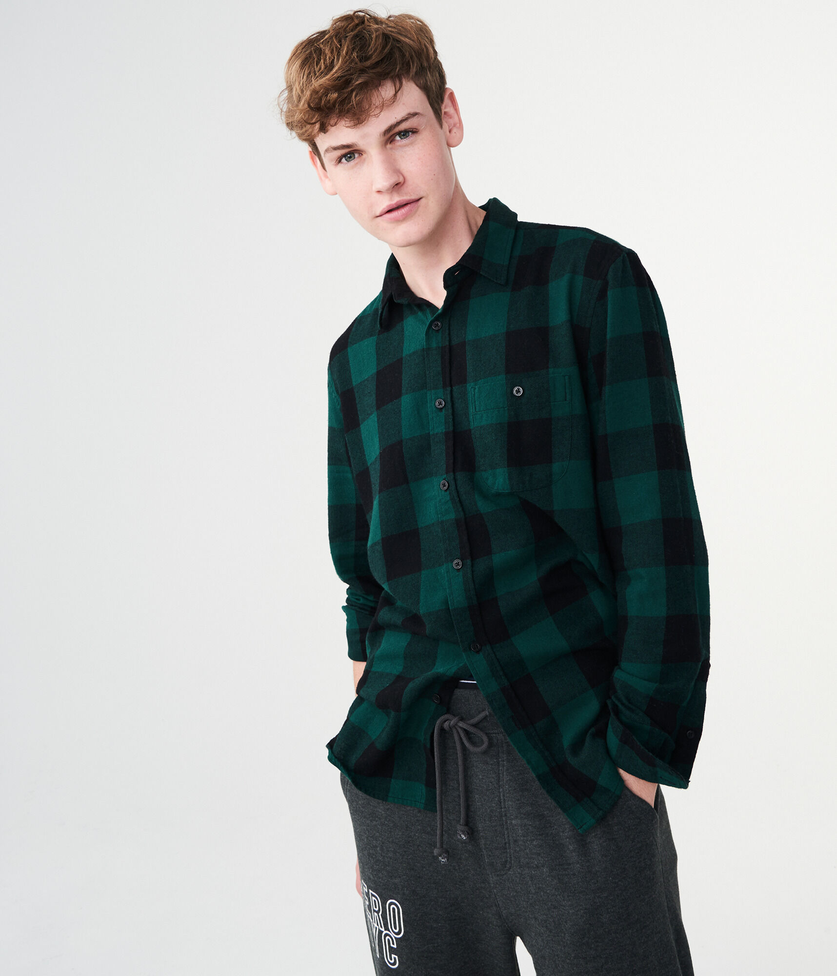 Long Sleeve Buffalo Check Flannel Woven Shirt