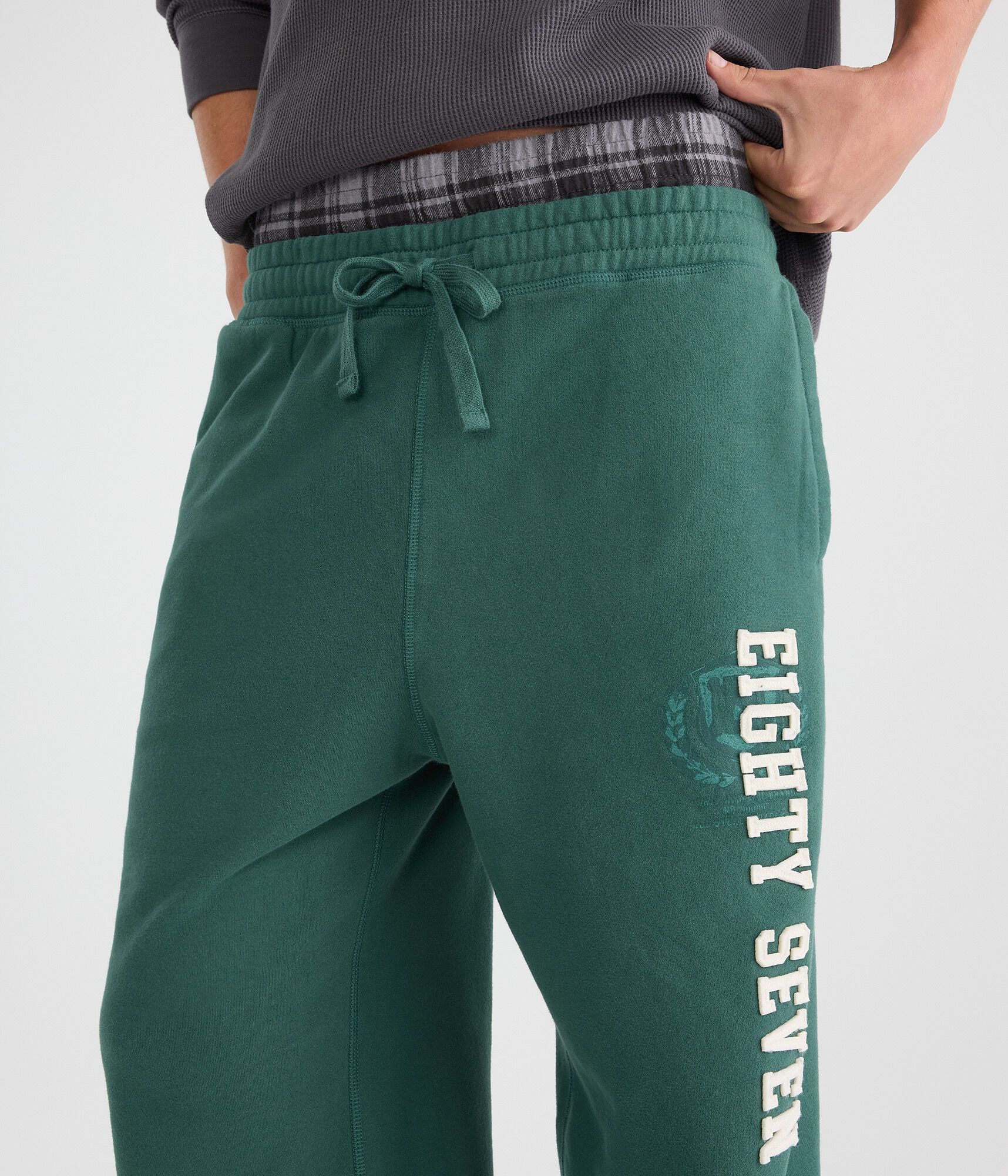 Cloud Soft Eighty Seven Plaid Layered Waistband Baggy Sweatpants