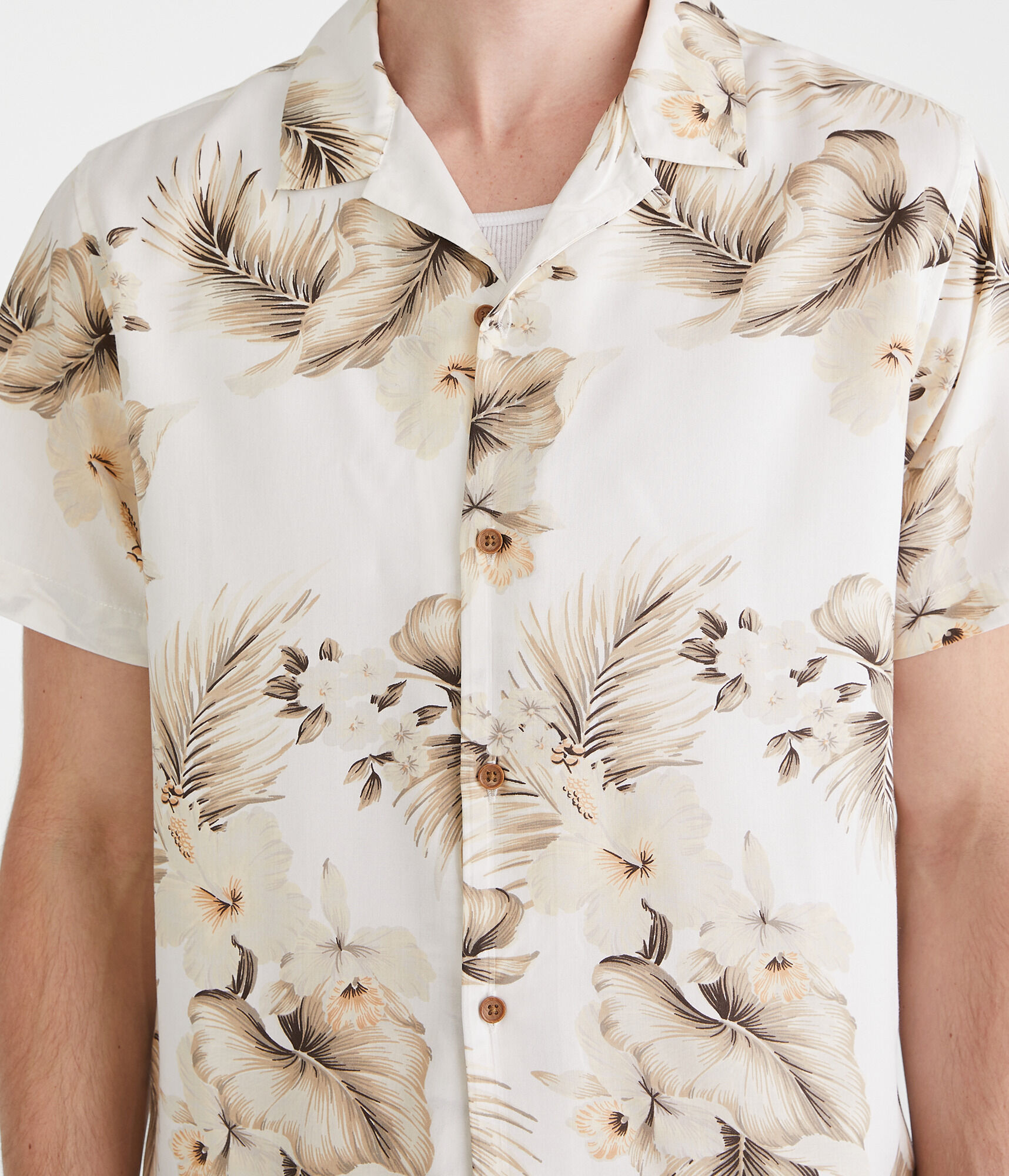 Short Sleeve Tropical Floral Print Camp Shirt