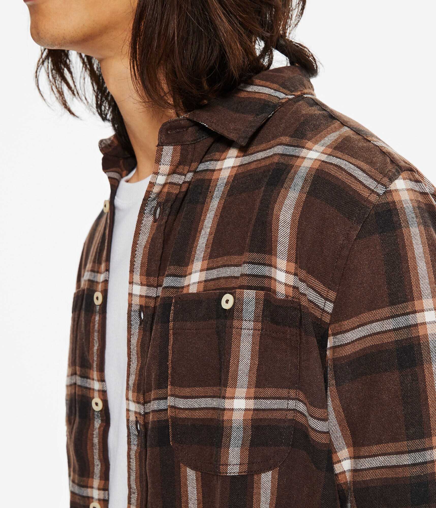 Long Sleeve Relaxed Washed Plaid Flannel Shirt