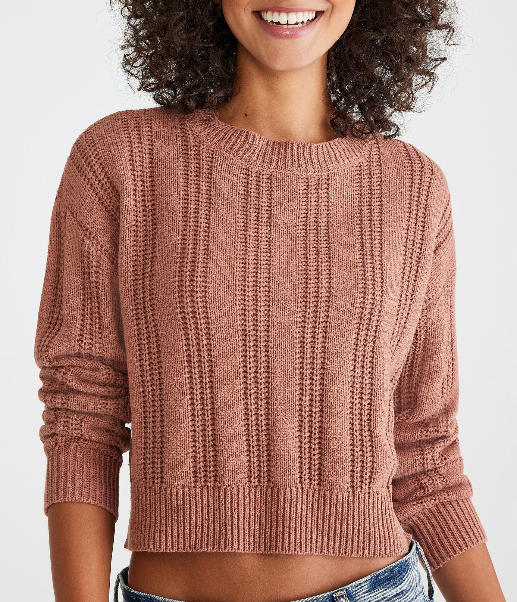 Ribbed Cropped Crew Sweater