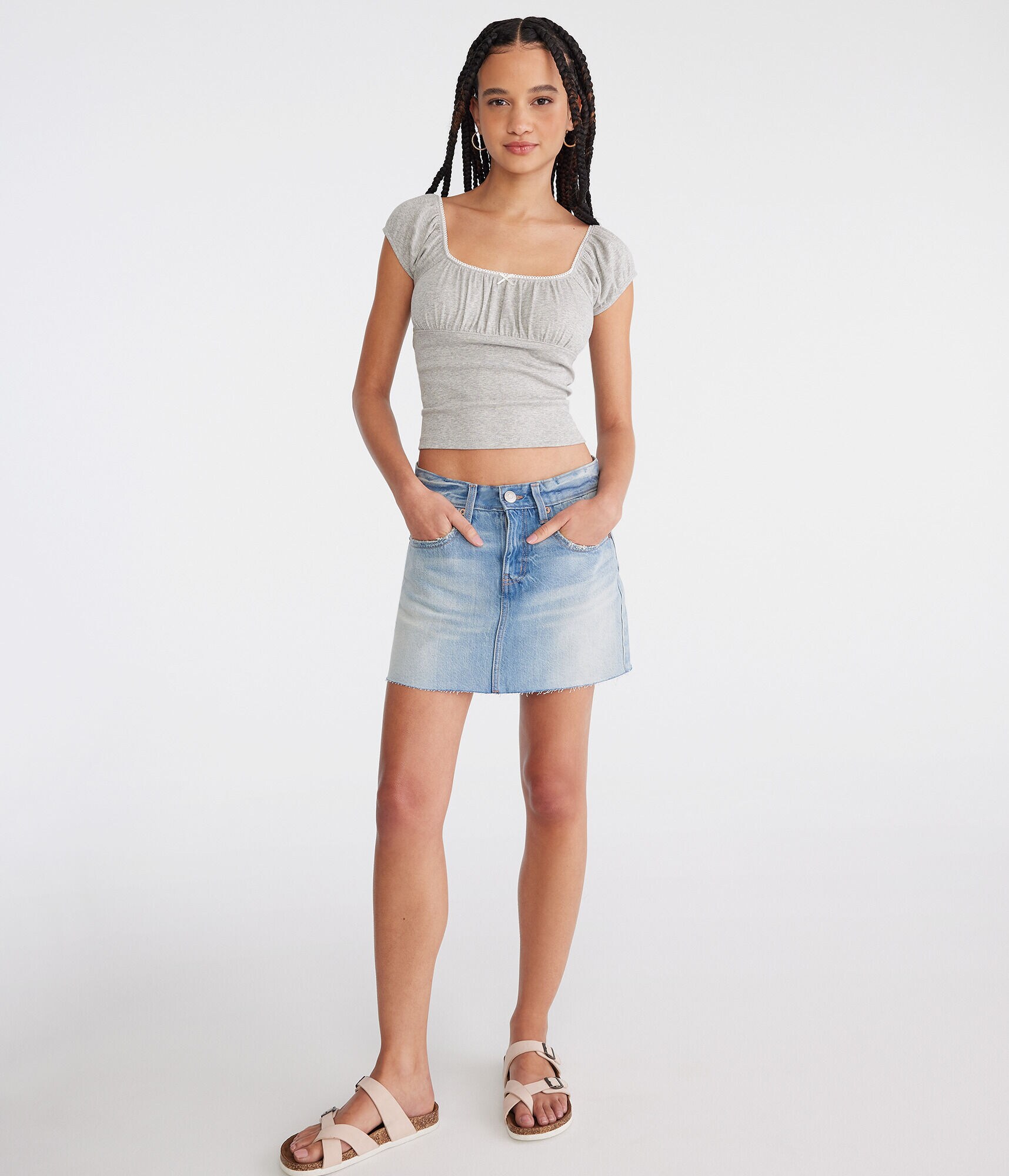 Low-Rise Denim Mini Skirt