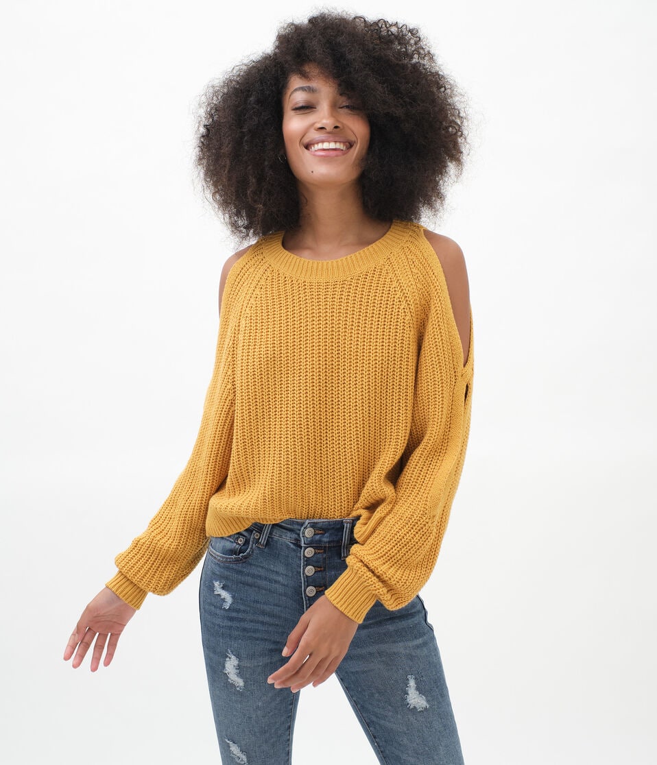 Open Sleeve Cold-Shoulder Sweater***