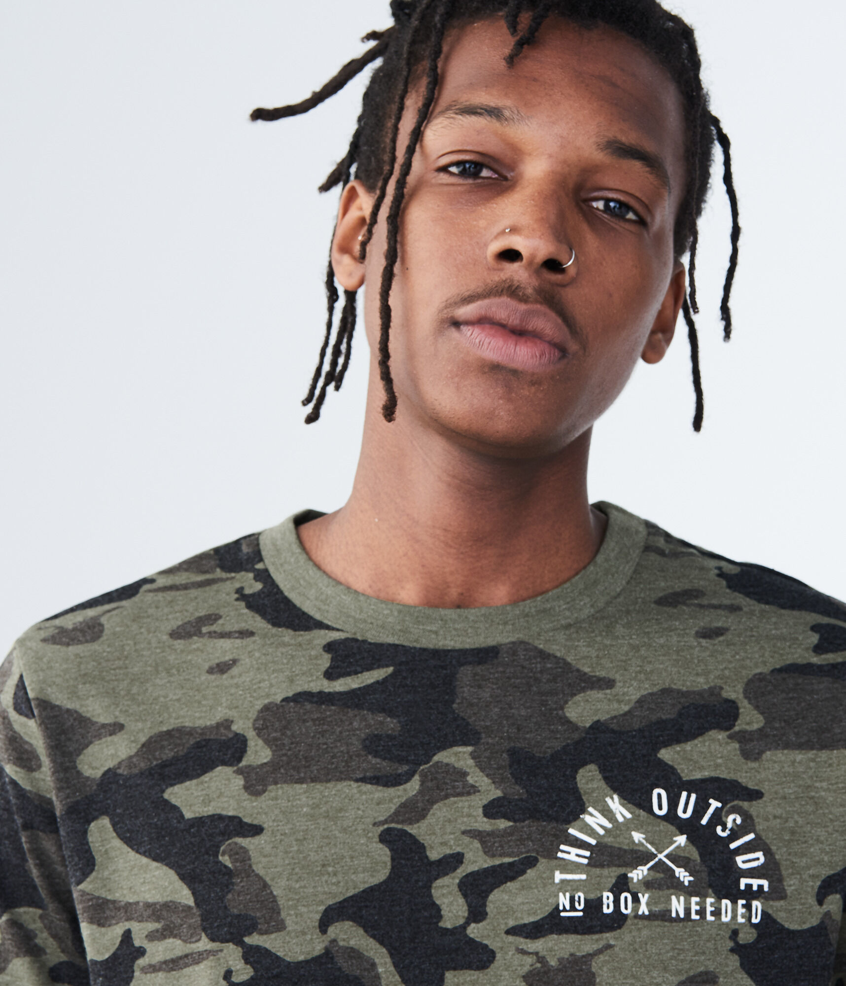 Long Sleeve Camo Think Outside Graphic Tee