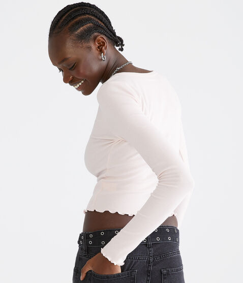 Long Sleeve Ribbed Cropped Shrunken Tee