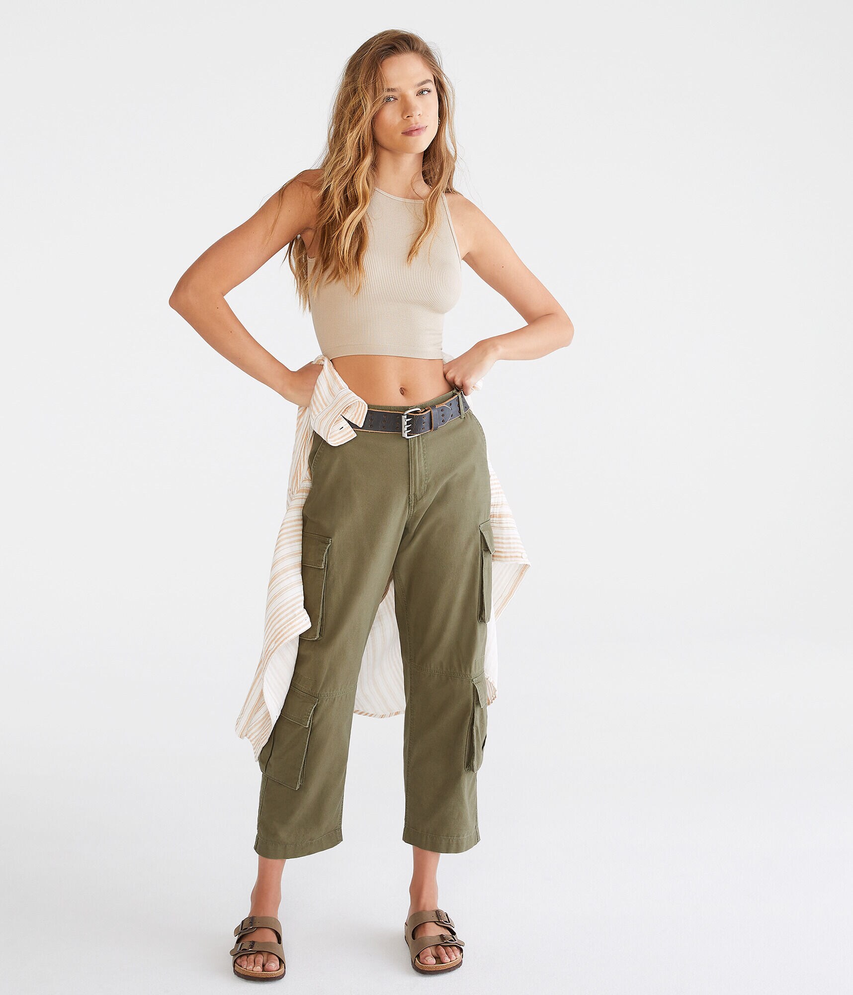 Double-Pocket Cropped Utility Cargo Pants
