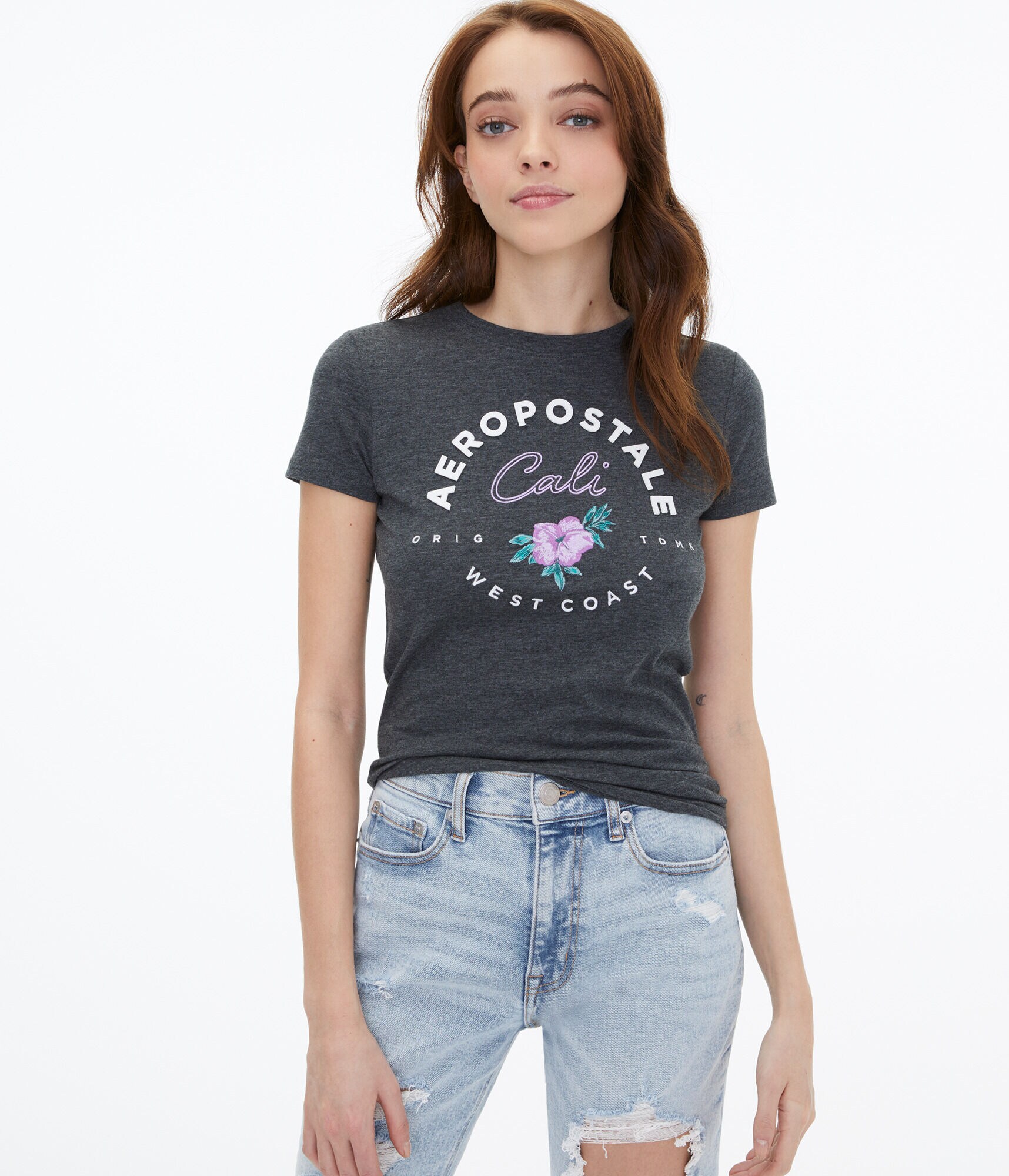 Aeropostale Cali Hibiscus Appliqu&eacute; Graphic Tee
