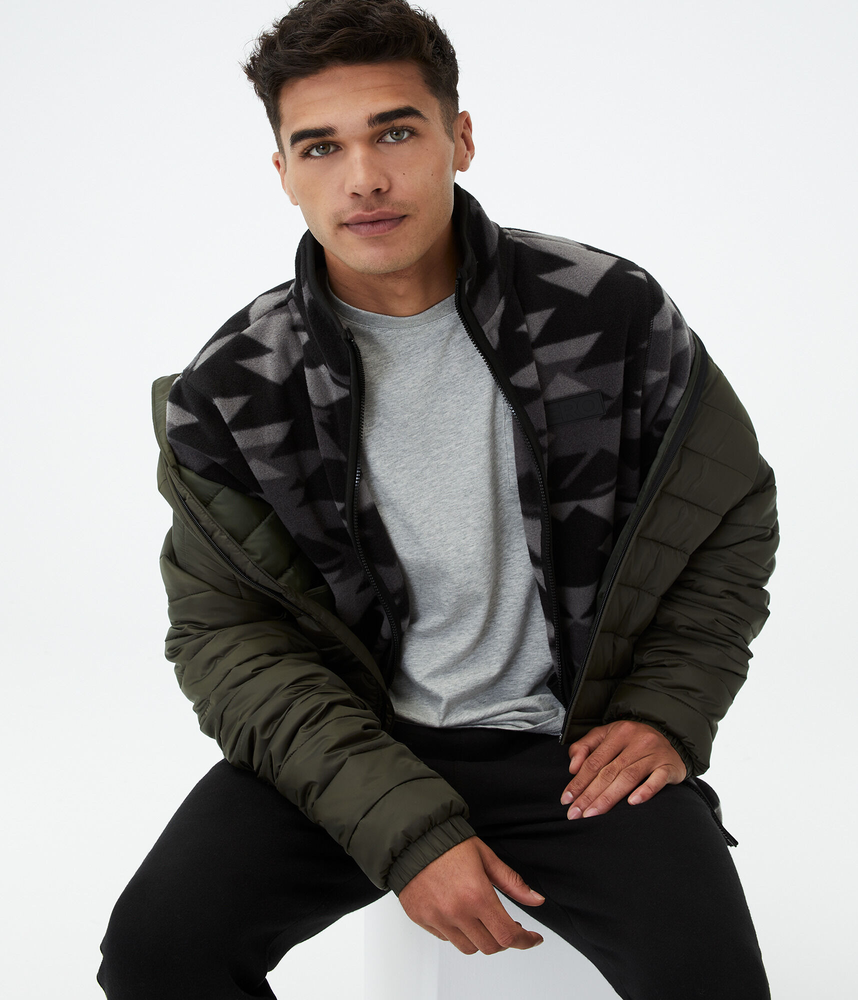 Geometric Print Microfleece Full-Zip Jacket