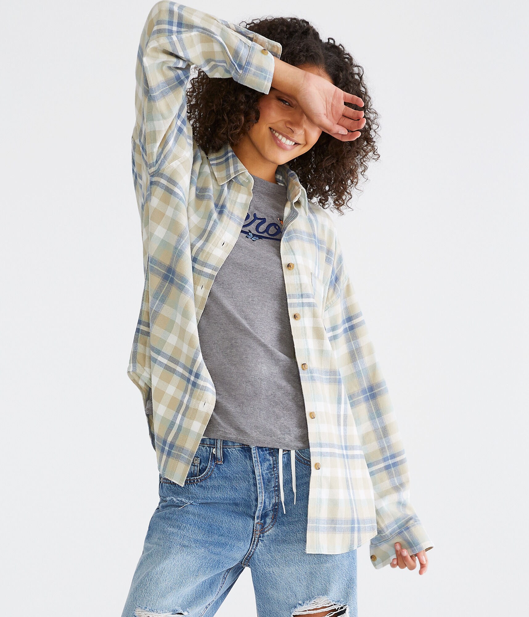 Long Sleeve Relaxed Plaid Flannel Shirt