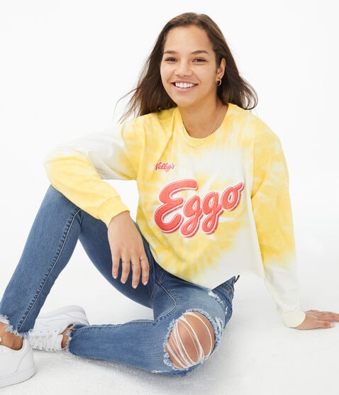 Long Sleeve Kellogg's Eggo Waffles Cropped Graphic Tee*** Long Sleeve Kellogg's Eggo Waffles Cropped Graphic Tee***