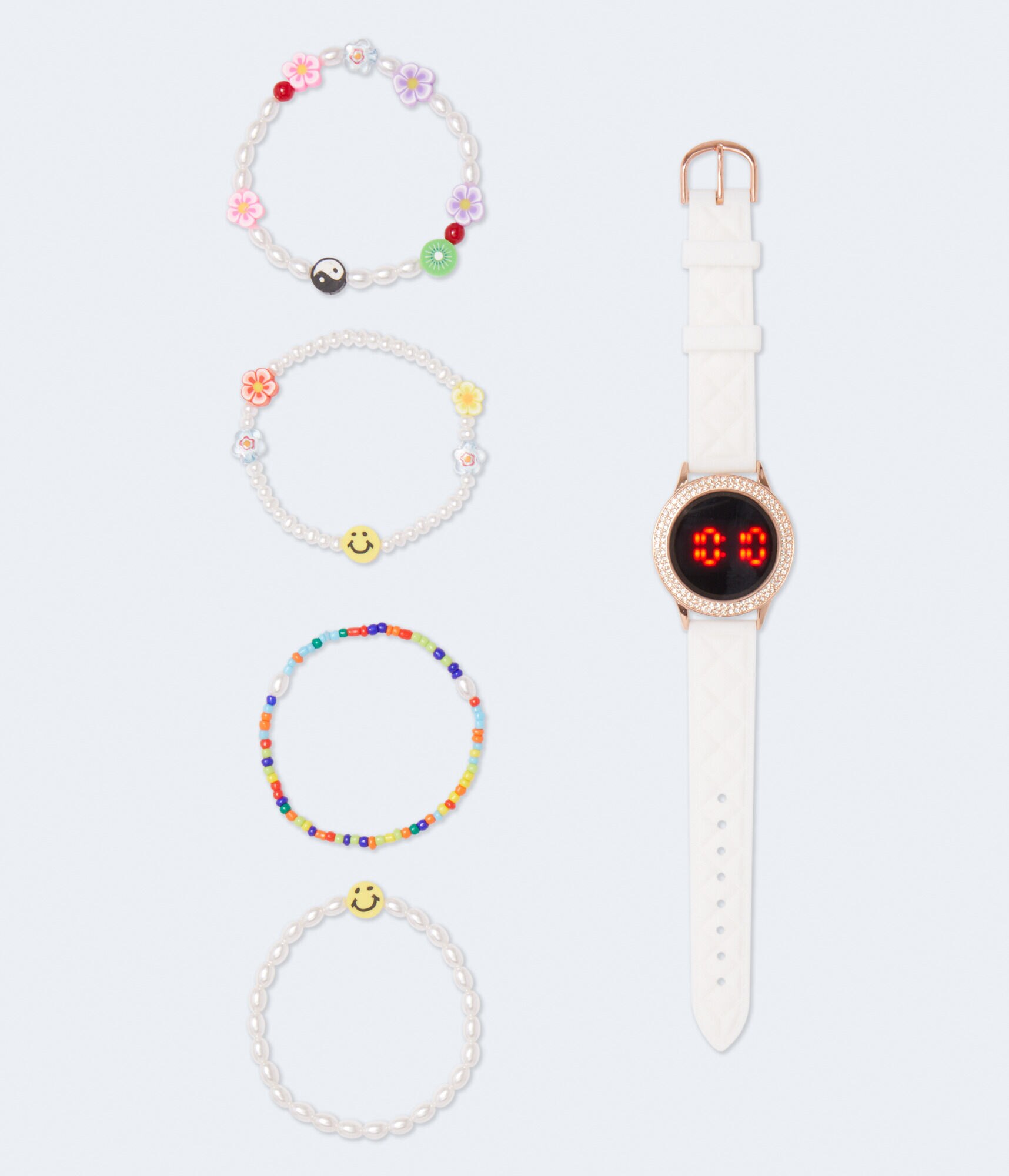 Rhinestone Digital Rubber Watch &amp; Bracelet Set