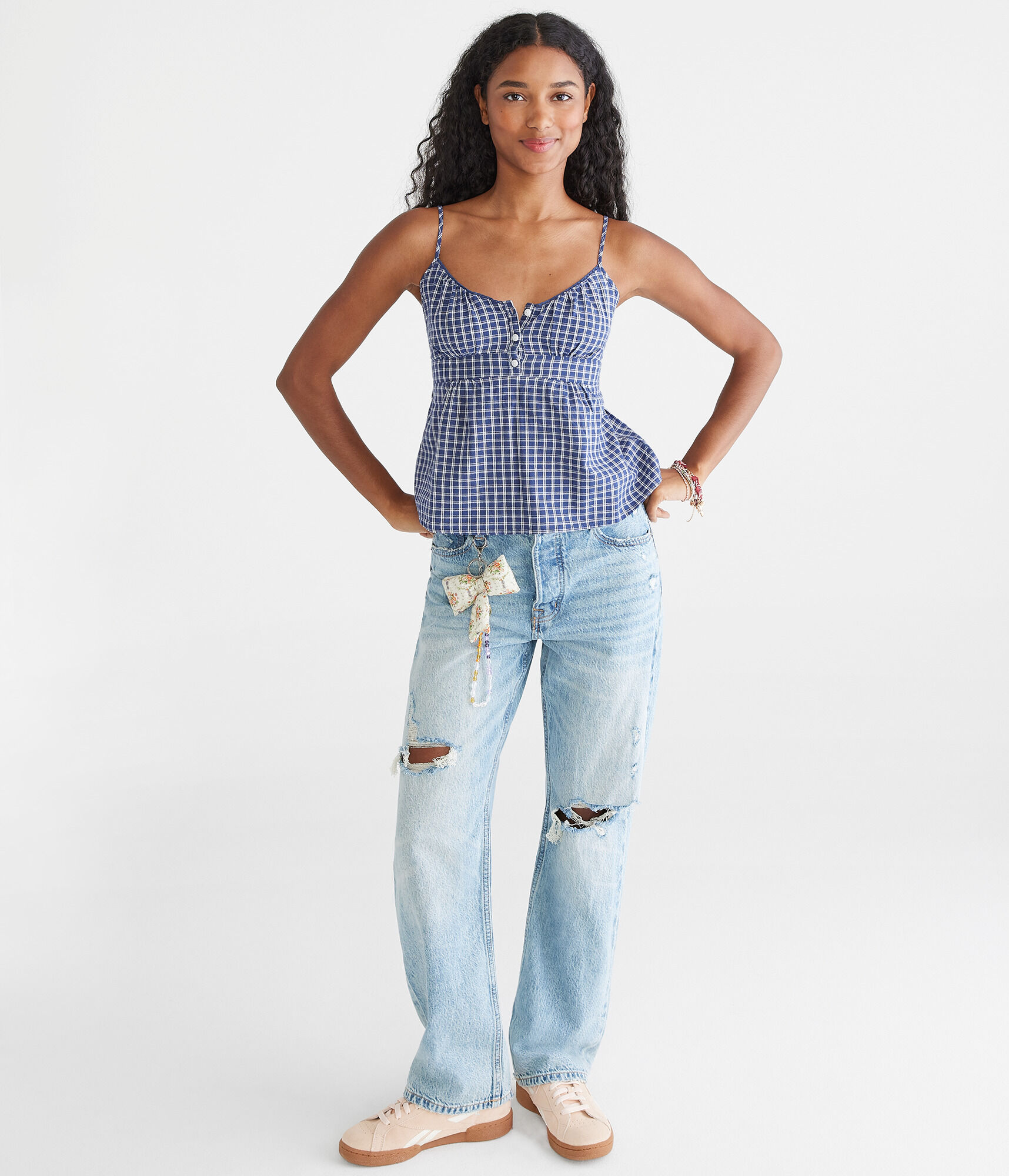 Plaid Scoop-Neck Babydoll Cami