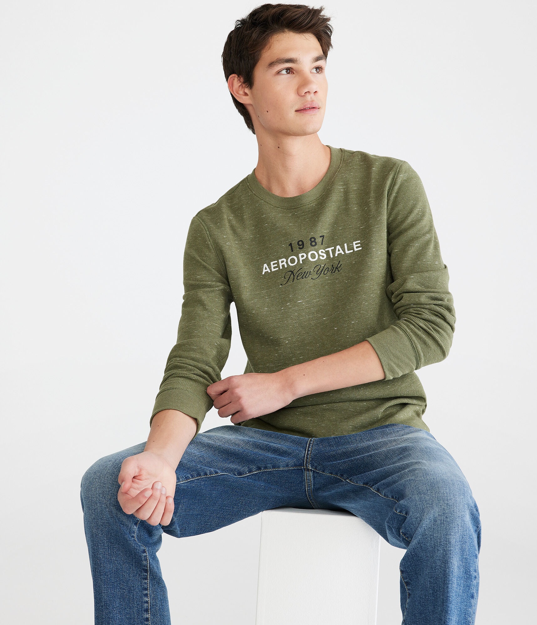 Long Sleeve Aeropostale Script Graphic Thermal Tee