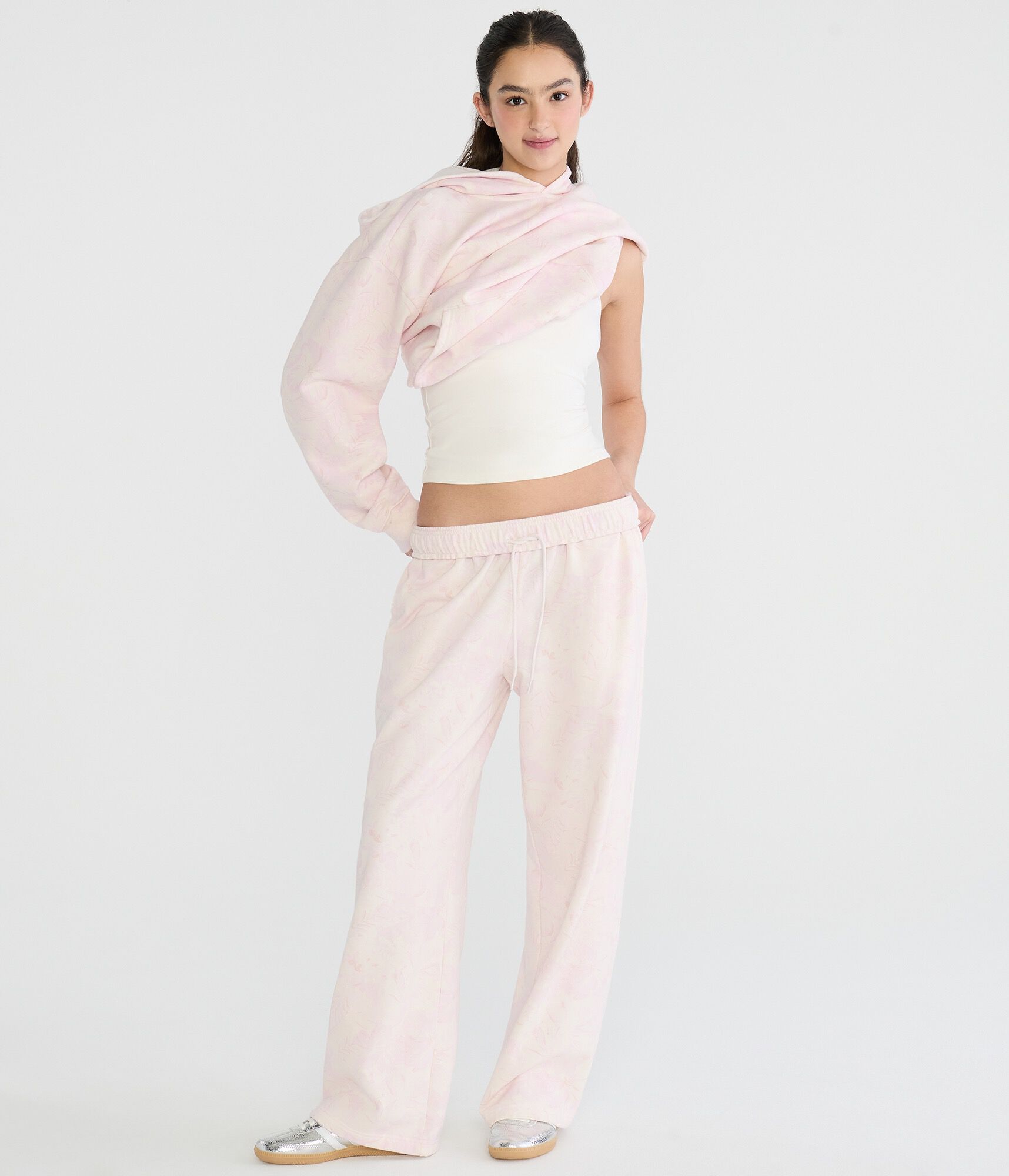 Cloud Soft Tropical Floral Mid-Rise Straight Leg Sweatpants